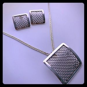 Silver square beautiful pendant and earrings